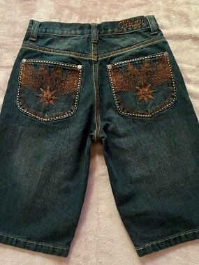 Embroidered Dark Blue Denim Kids Shorts